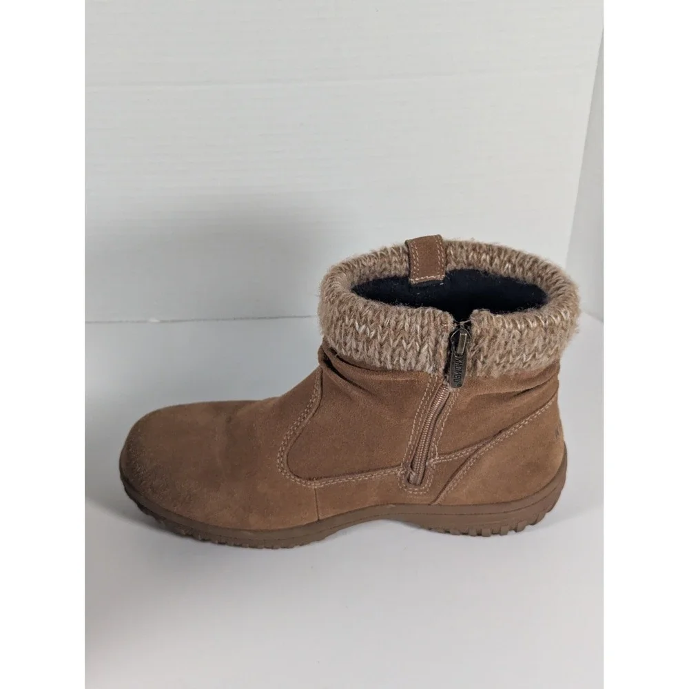 Khombu Laura Womens Brown Suede Knit Collar Winter Ankle Boots Size 9M 1412962